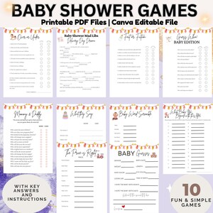 Baby Shower Game Bundle Editable and Printable, Printable Funny Simple Baby Shower Games, Minimalist Design, Gender Neutral Baby Activities