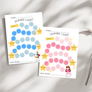 Belohnungskarte für Mädchen und Jungen Kleinkinder, druckbare Prinzessin und Prinz Karte, tägliche Aufgabentafel für Verhalten, Belohnungstafel für Kinder, Zieltafel