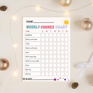 Bearbeitbare Kids Chore Chart: Druckbare wöchentliche Checkliste (PDF-Vorlage, 8,5 x 11 Zoll)