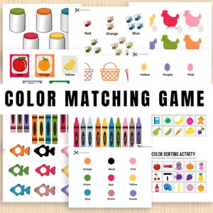 Color Matching Game Printable for Kids, Montessori Color Sorting Matching Game, Busy Book Printable, Homeschool Worksheet, Matching Activity