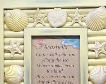 Soft Pastel Yellow Seashell Picture Frame, Coastal, Beach, Nautical, Home Decor, All Occasion Gift