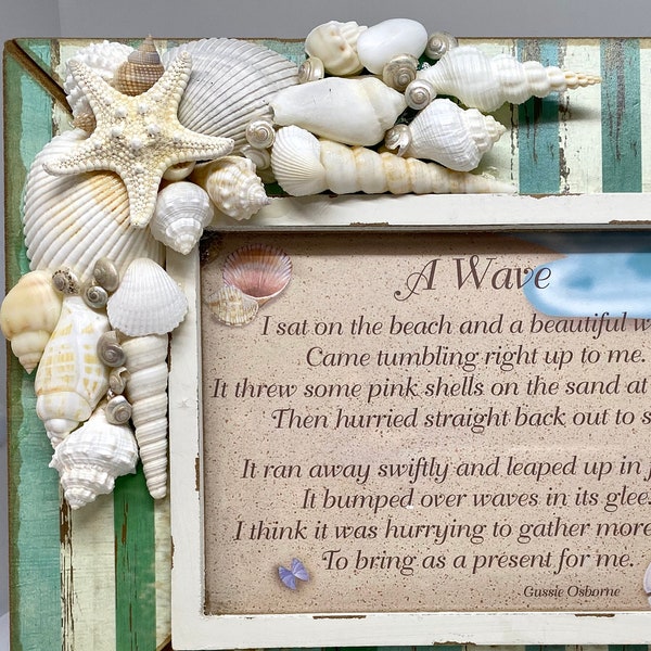 Multicolor, Striped, Distressed, Wooden Seashell Picture Frame, Coastal,Seaside, Nautical, Beach, Home Decor, All Occasion Gift