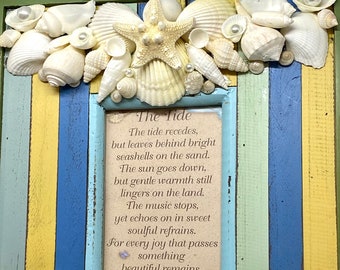 Bright and Beachy Multi-color, Striped, Distressed Seashell Picture Frame, Coastal, Beach, Nautical,  Home Decor, All Occasion Gift