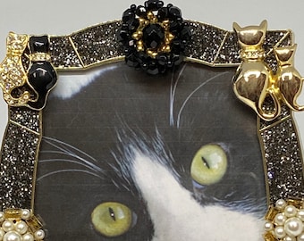 Black Super Sparkly Cat Inspired Jewelry Picture Frame, Home Decor, All Occasion Gift