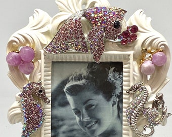Rhinestone Bead Encrusted 40th 3 x 4.5 inch Zinc Alloy Table Top Picture Frame