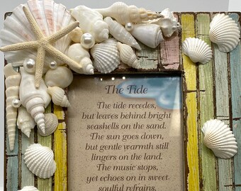 Multi-color, Pastel, Stripe Seashell Picture Frame, Coastal Decor, Beach, Nautical, Seaside, All Occasion Gift