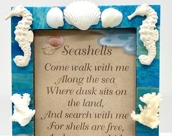 Beautiful Ocean Inspired Turquoise Blue Picture Frame Decorated With Seashells, Coastal, Beach, Nautical, All Occasion Gift, Home Decor
