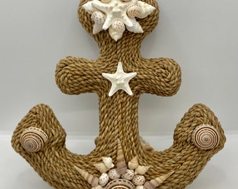 Seashell Embellished Woven Anchor, Nautical, Coastal, Beach, Seaside, Home Decor, All Occasion Gift