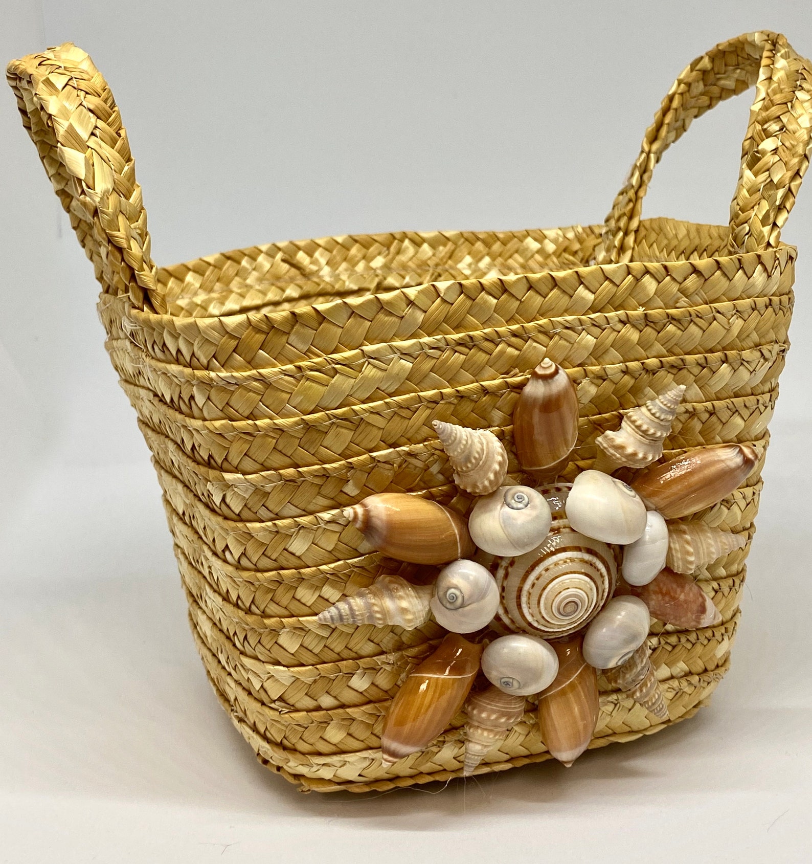 Seashell Embellished Basket Beach Nautical Coastal Home Etsy