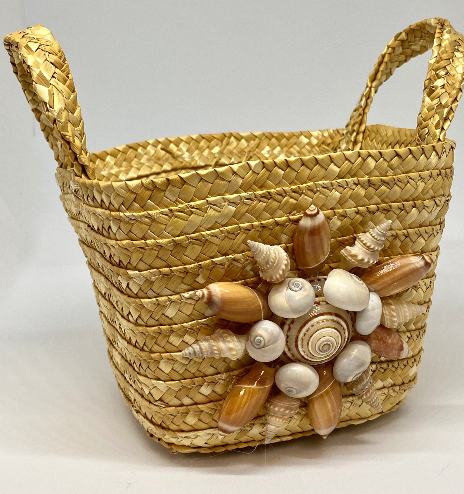 Seashell Embellished Basket Beach Nautical Coastal Home - Etsy