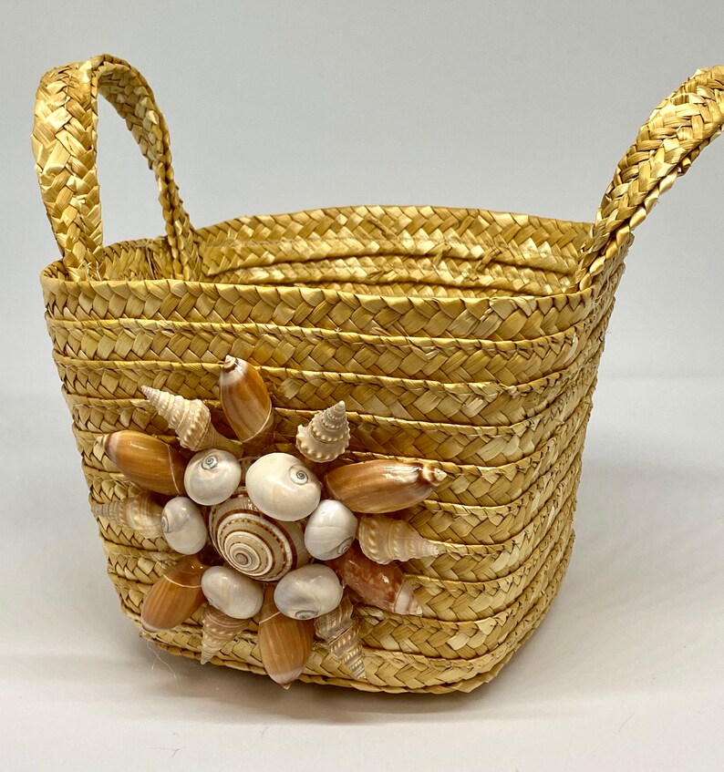 Seashell Embellished Basket Beach Nautical Coastal Home Etsy
