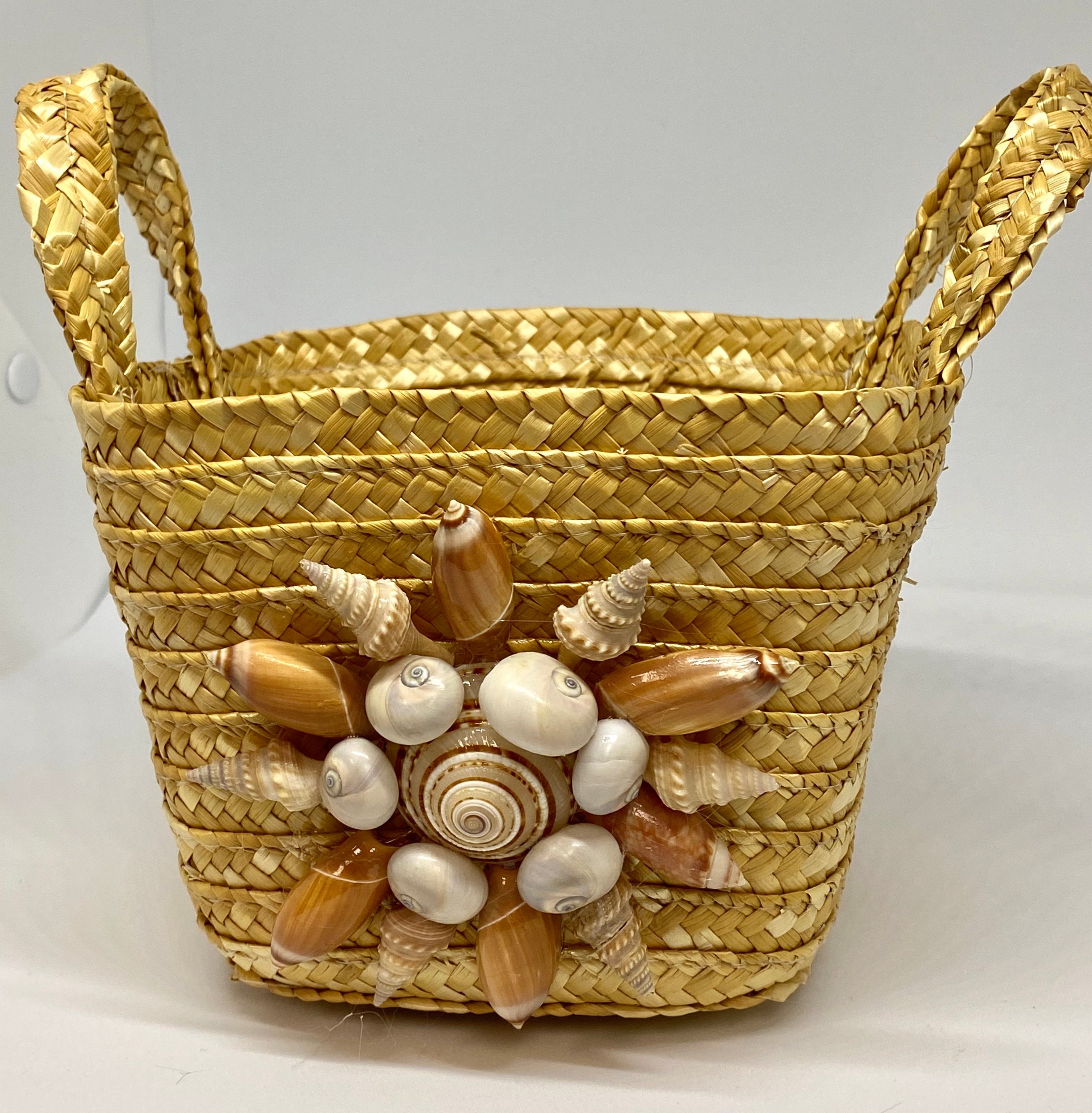 Seashell Embellished Basket Beach Nautical Coastal Home - Etsy