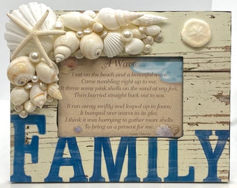 A "Family" Seashell Embellished Picture Frame, Coastal Decor, Beach, Nautical, Seaside, Home Decor, All Occasion Gift