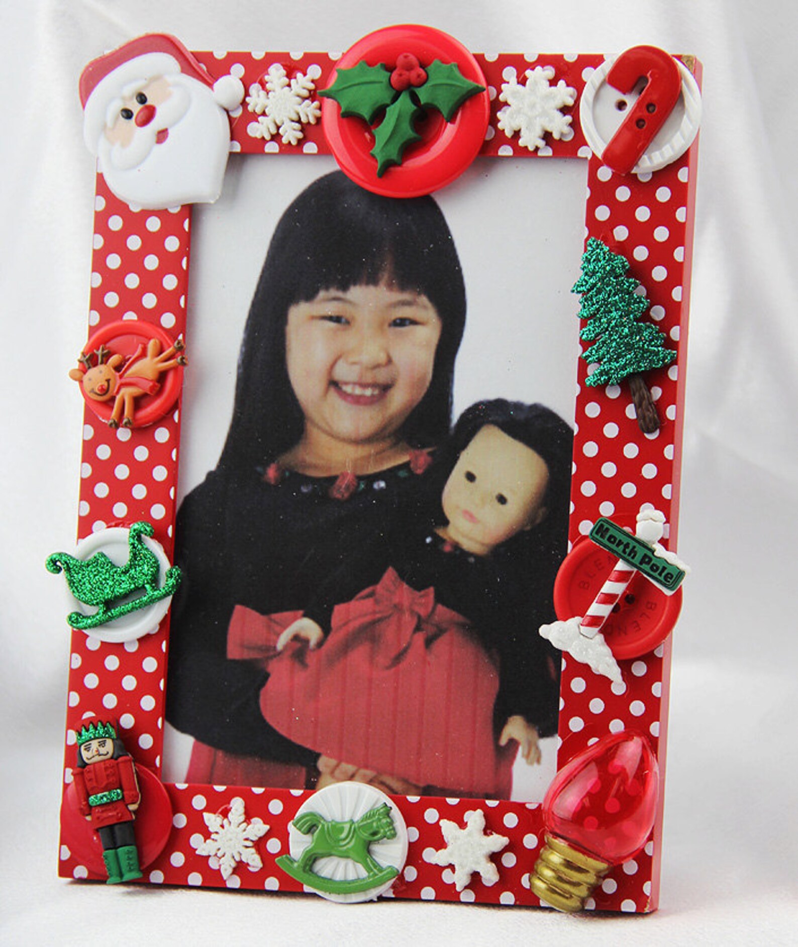 Christmas Polka Dot Button Picture Frame Holiday Gift Etsy