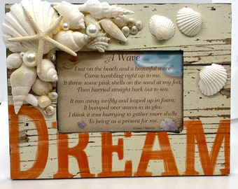 Dream, Seashell Embellished Picture Frame, Coastal Decor, Beach, Nautical, Seaside, Home Decor, All Occasion Gift