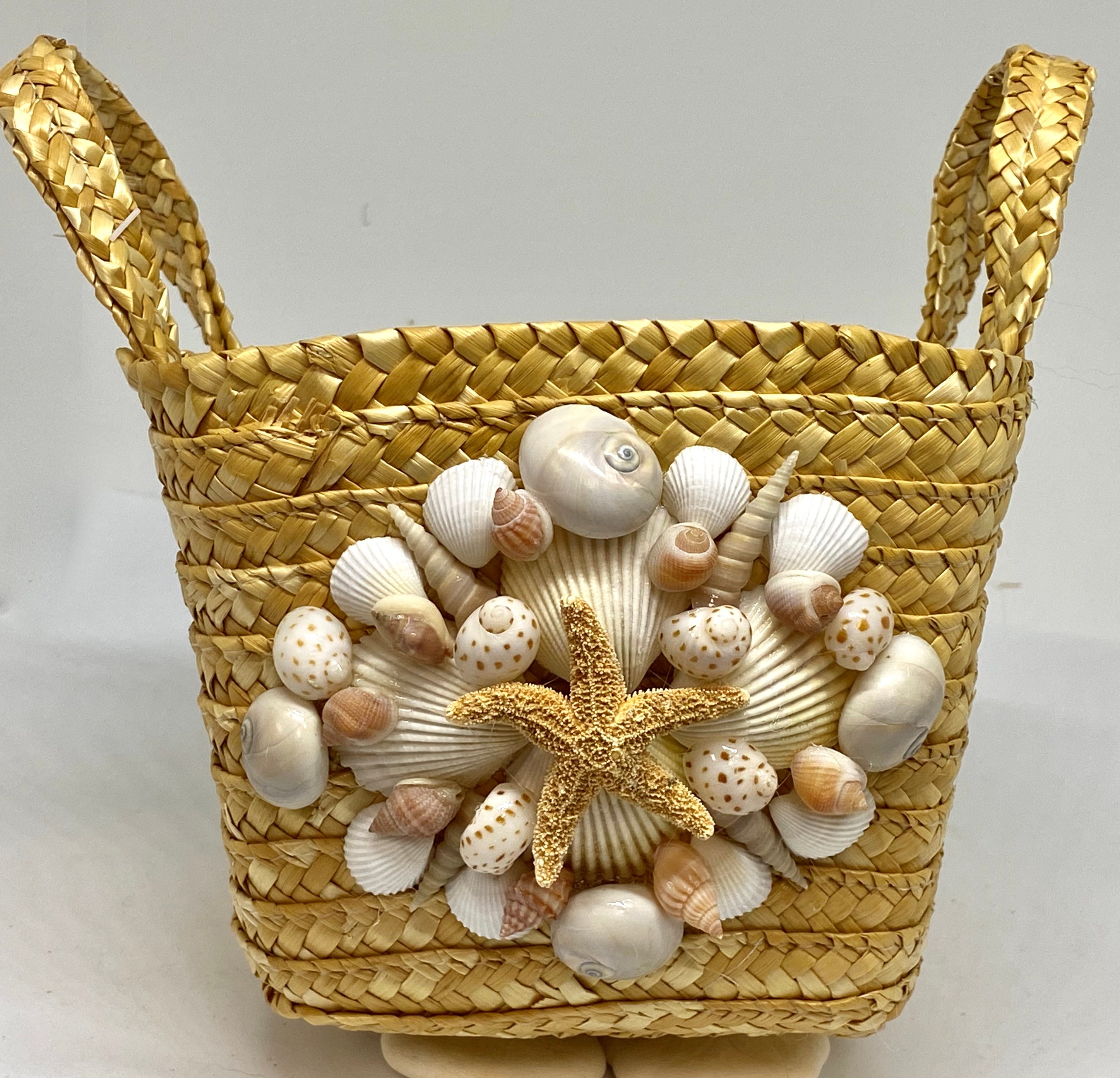 Seashell Adorned Basket Coastal Nautical Beach Seaside Etsy
