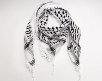 Auténtica Kufiya de Nablus: tejida a mano en Palestina por la Fábrica Textil de Nablus / Bufanda Keffiyeh / Verde oliva, roja, negra y más