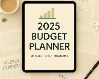 2025 Monthly Budget Planner, Aesthetic Boho Finance (Printable & Fillable PDF)