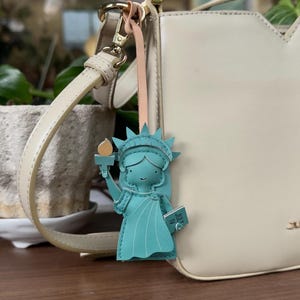 Handcrafted Lady Liberty Leather Charm, Travel Gift, Handmade Bag Charm, Gift For Her Him, New York Charm, Statue of Liberty, NYC Gift