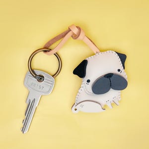 Handmade PUG Leather Bag Charm, Cute Dog Keychain, Dog Lover Gift, Handmade Dog Bag Charm, Purse Charm, Dog Mom Gift
