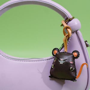 Handcrafted MOUSE Leather Charm, Cute Animal Keychain, Purse Charm, Bag Charm, Gift For Her Him, Birthday Gift