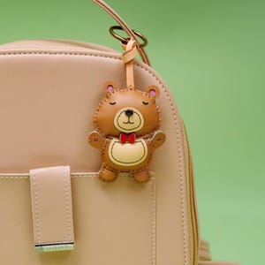 Handcrafted TEDDY BEAR Leather Charm, Cute Animal Keychain, Purse Charm, Bag Charm, Gift For Her Him, Birthday Gift