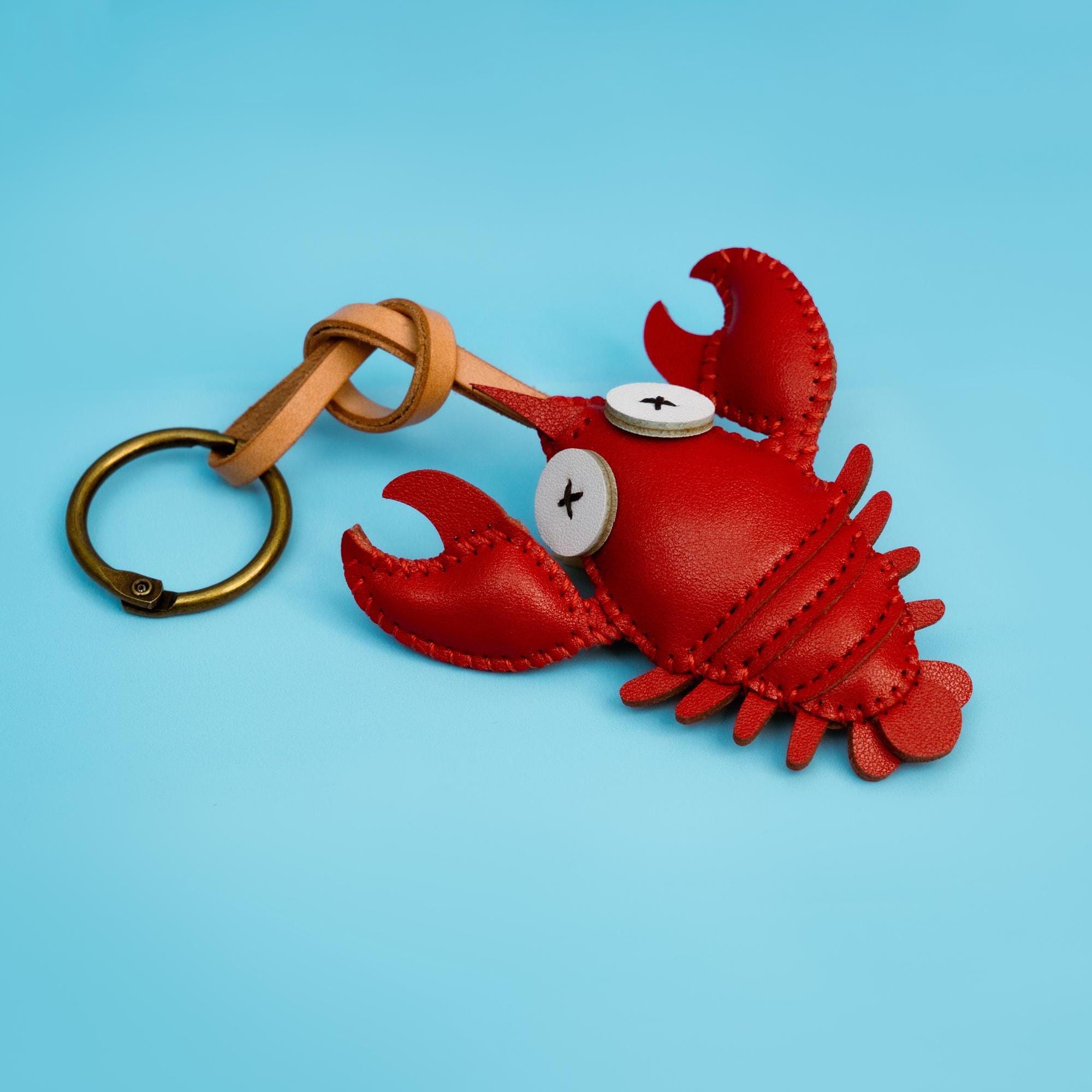 ハンドメイドのザリガニ革バッグチャーム、海の動物キーホルダー 