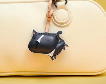 Handmade BRITISH CAT Leather Bag Charm, Cute Animal Keychain, Gift For Cat Lover, Gift For Him Her, Cute Bag Accessory