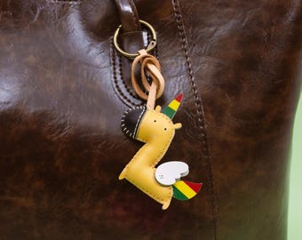 Handcrafted UNICORN Leather Charm, Cute Animal Keychain, Purse Charm, Bag Charm, Gift For Her Him, Birthday Gift