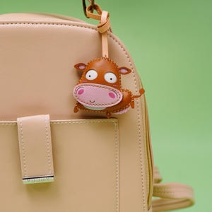 Handcrafted BROWN COW Leather Charm, Cute Animal Keychain, Purse Charm, Bag Charm, Gift For Her Him, Birthday Gift