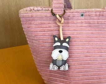 Ciondolo per borsa in pelle a forma di Schnauzer, portachiavi fatto a mano a forma di Schnauzer, grazioso regalo per lui/lei/bambini/amanti dei cani, grazioso accessorio per borsa/borsa per cani.