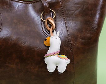 Handcrafted LLAMA Leather Charm, Cute Animal Keychain, Purse Charm, Bag Charm, Gift For Her Him, Birthday Gift
