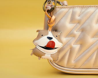 Handmade PIT BULL Leather Bag Charm, Cute Animal Keychain, Dog Lover Gift, Dog Charm, Dog Mom Gift, Purse Charm, Bag Charm, Gift For Her Him