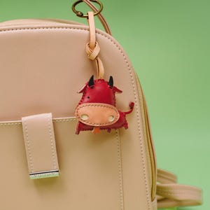 Handcrafted BUFFALO Leather Charm, Cute Animal Keychain, Purse Charm, Bag Charm, Gift For Her Him, Birthday Gift