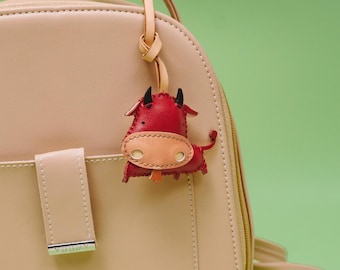 Handcrafted BUFFALO Leather Charm, Cute Animal Keychain, Purse Charm, Bag Charm, Gift For Her Him, Birthday Gift