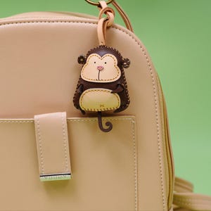 Handcrafted MONKEY Leather Charm, Cute Animal Keychain, Purse Charm, Bag Charm, Gift For Her Him, Birthday Gift