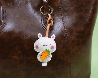 Handcrafted RABBIT Leather Bag Charm, Cute Animal Keychain, Charm For Handbag/Purse/Backpack, Handmade Rabbit Bag Charm, Animal Lovers Gift