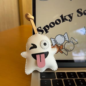 GHOST Leather Charm Bag, Ghost Halloween Bag Charm, Spooky Cute Purse Accessory, Fall Autumn Tote/Handbag Accessory, Gift For Kids Her Him