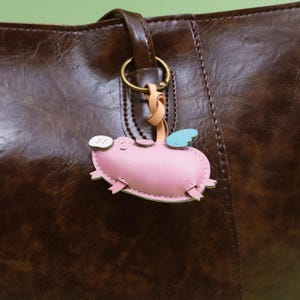 Handcrafted PIG Leather Charm, Cute Animal Keychain, Purse Charm, Bag Charm, Gift For Her Him, Birthday Gift