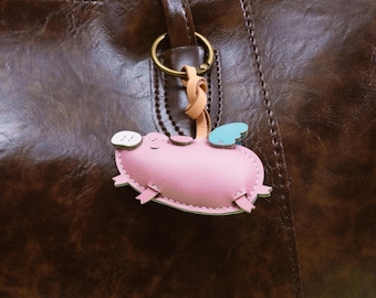 Handcrafted PIG Leather Charm, Cute Animal Keychain, Purse Charm, Bag Charm, Gift For Her Him, Birthday Gift