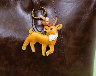 Handcrafted DEER Leather Charm, Cute Animal Keychain, Purse Charm, Bag Charm, Gift For Her Him, Birthday Gift