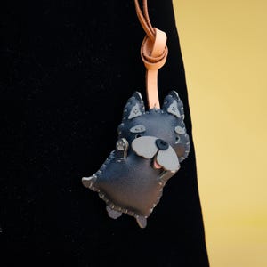 Handmade GREY MALTESE Leather Bag Charm, Cute Animal Keychain, Dog Lover Gift, Dog Charm, Dog Mom Gift, Purse Charm, Bag Charm, Gift For Her