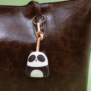 Handcrafted PANDA Leather Charm, Cute Animal Keychain, Purse Charm, Bag Charm, Gift For Her Him, Birthday Gift