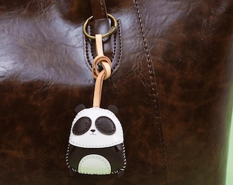 Handcrafted PANDA Leather Charm, Cute Animal Keychain, Purse Charm, Bag Charm, Gift For Her Him, Birthday Gift