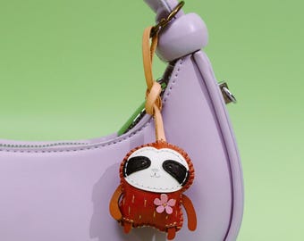 Handcrafted SLOTH Leather Charm, Cute Animal Keychain, Purse Charm, Bag Charm, Gift For Her Him, Birthday Gift