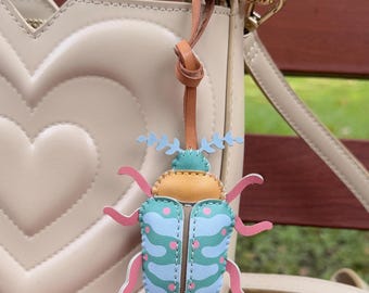 BEAN LEAF BEETLE Leather Bag Charm, Firefly, Bee, Ladybug, Grasshopper Purse Charm, Gift For Her Kid, Insects Tote/Handbag/Purse Accessory