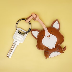 Handmade CORGI Leather Bag Charm, Cute Animal Keychain, Dog Lover Gift, Dog Charm, Dog Mom Gift, Purse Charm, Bag Charm, Gift For Her Him
