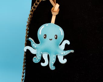 Handmade OCTOPUS Leather Bag Charm, Ocean Animal Keychain, Ocean-Inspired Bag Access , Ocean Lover Gift, Cute Bag Accessory