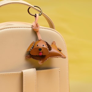 Handmade BROWN POODLE Leather Bag Charm, Cute Animal Keychain, Dog Lover Gift, Dog Charm, Dog Mom Gift, Purse Charm, Bag Charm, Gift For Her