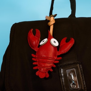 Handmade CRAWFISH Leather Bag Charm, Ocean Animal Keychain , Lobster Keychain, Leather lobster charm, Leather accessory gift